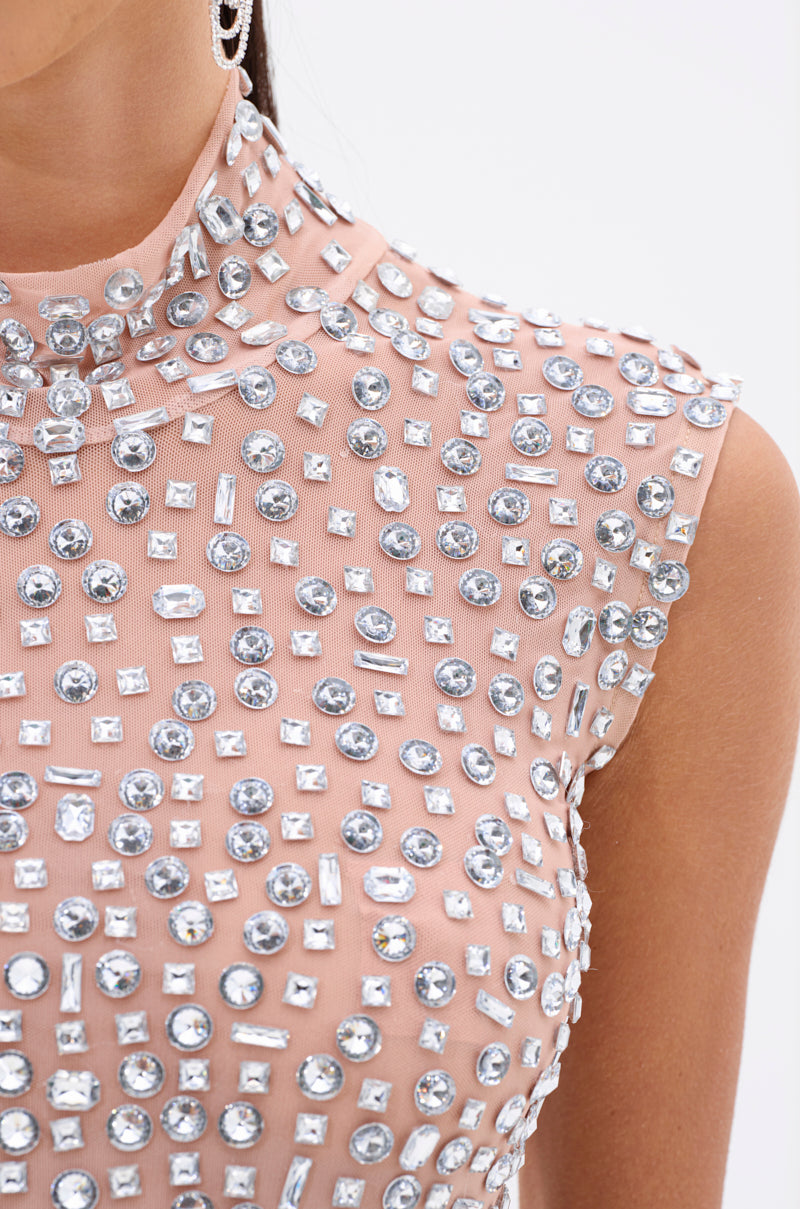 PRETTY LIKE ME RHINESTONE MESH TOP