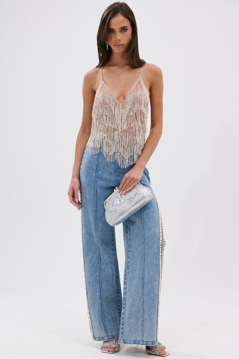 SHINING STAR RHINESTONE FRINGE TANK TOP