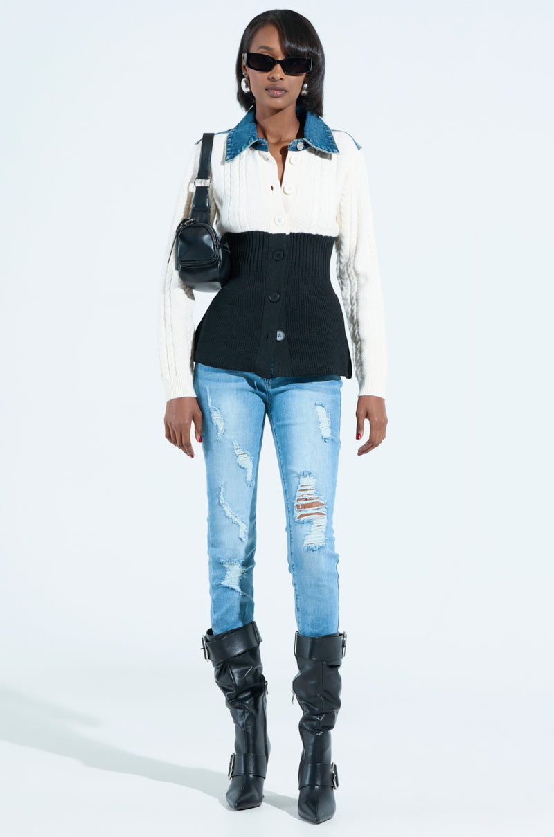 FINEST MOMENT PEPLUM DETAIL SWEATER IN IVORY