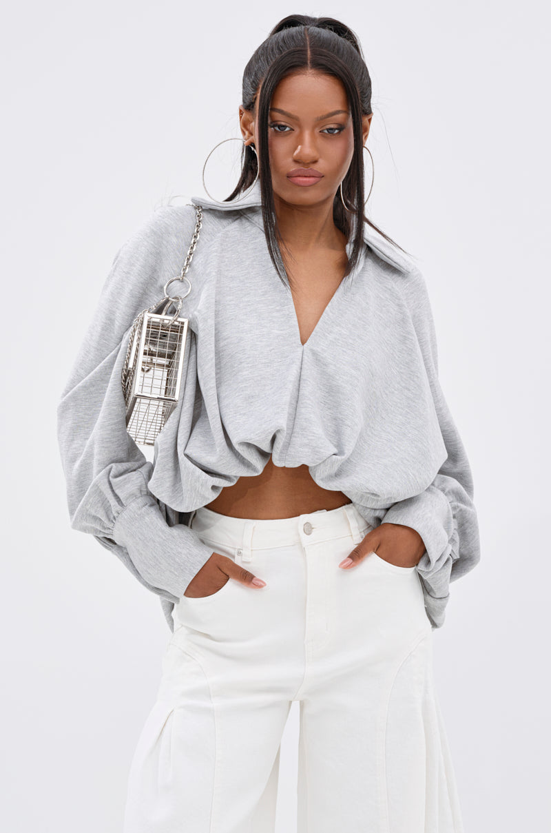 NEW RULES HIGH LOW BLOUSE IN GREY