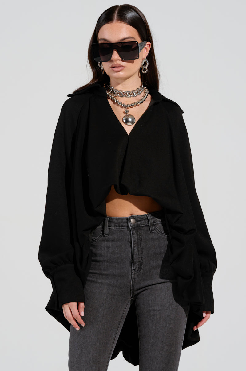 NEW RULES HIGH LOW HEM BLOUSE IN BLACK