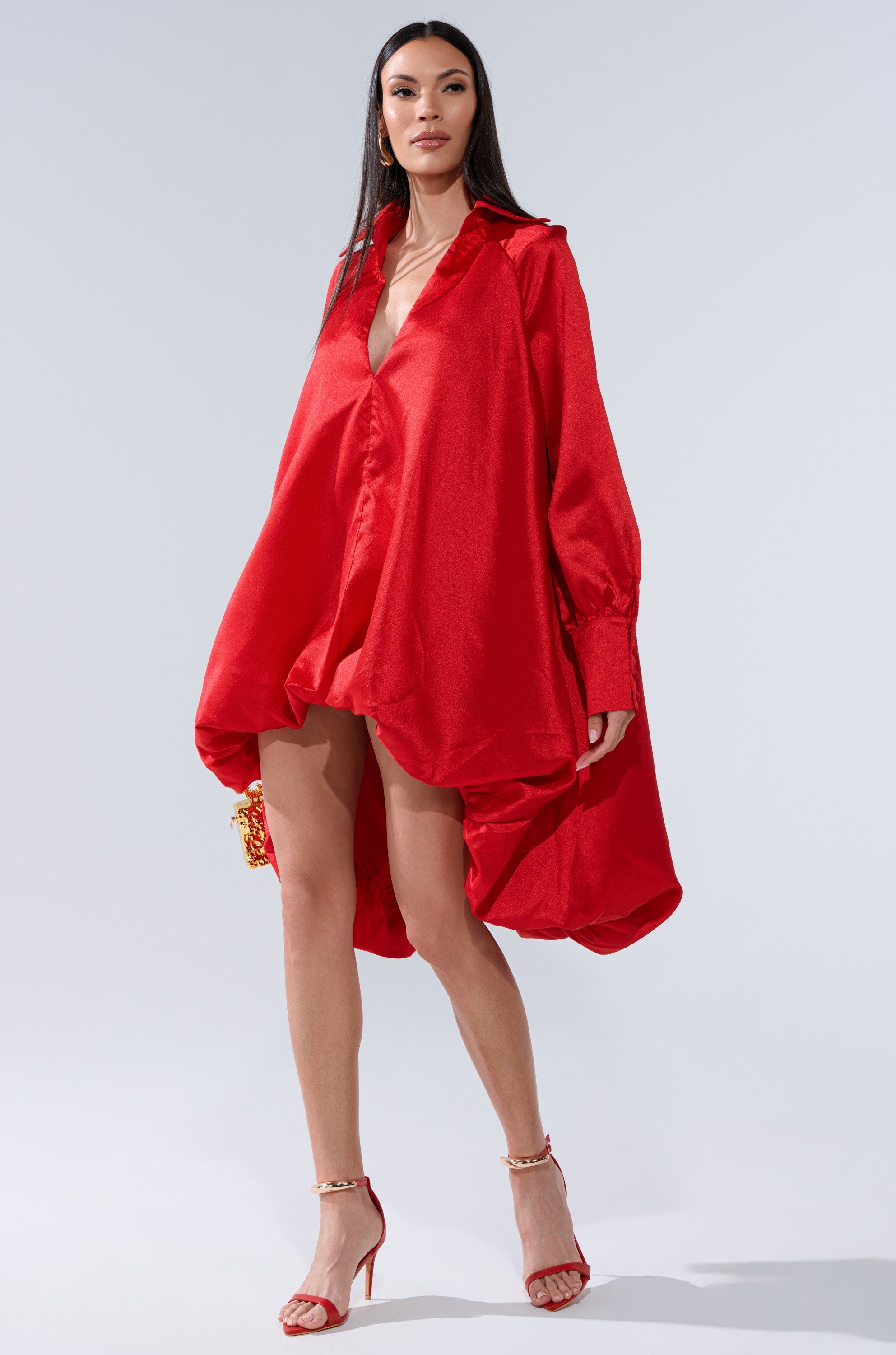 ELOUISE HI LOW DRESS IN RED