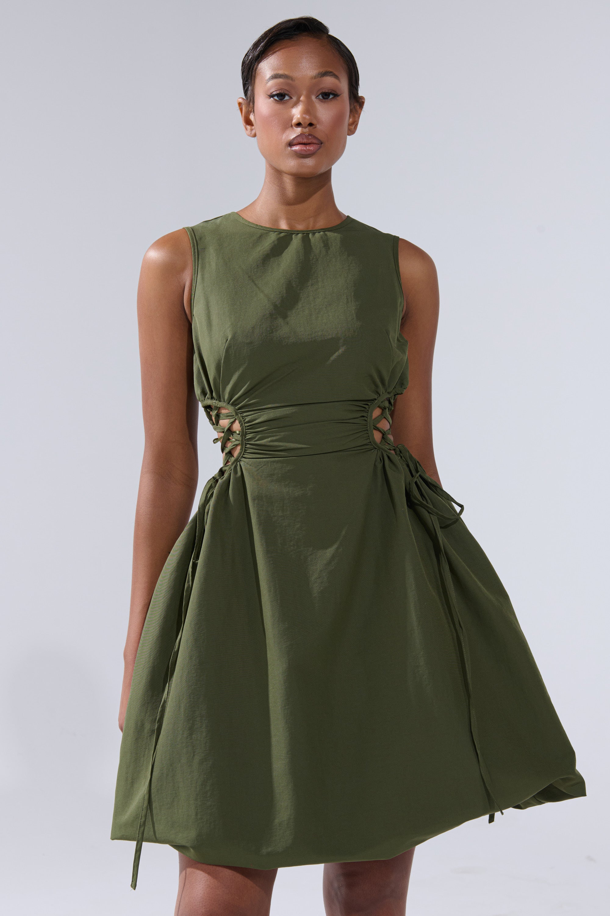 ALINA LACE UP DETAIL MAXI DRESS IN OLIVE