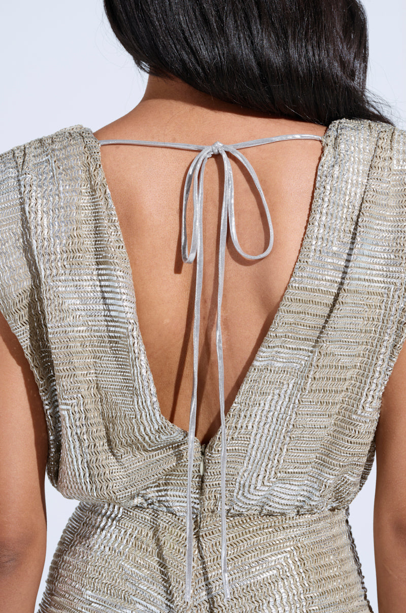 I DO WHAT I WANT METALLIC MIDI DRESS IN BEIGE