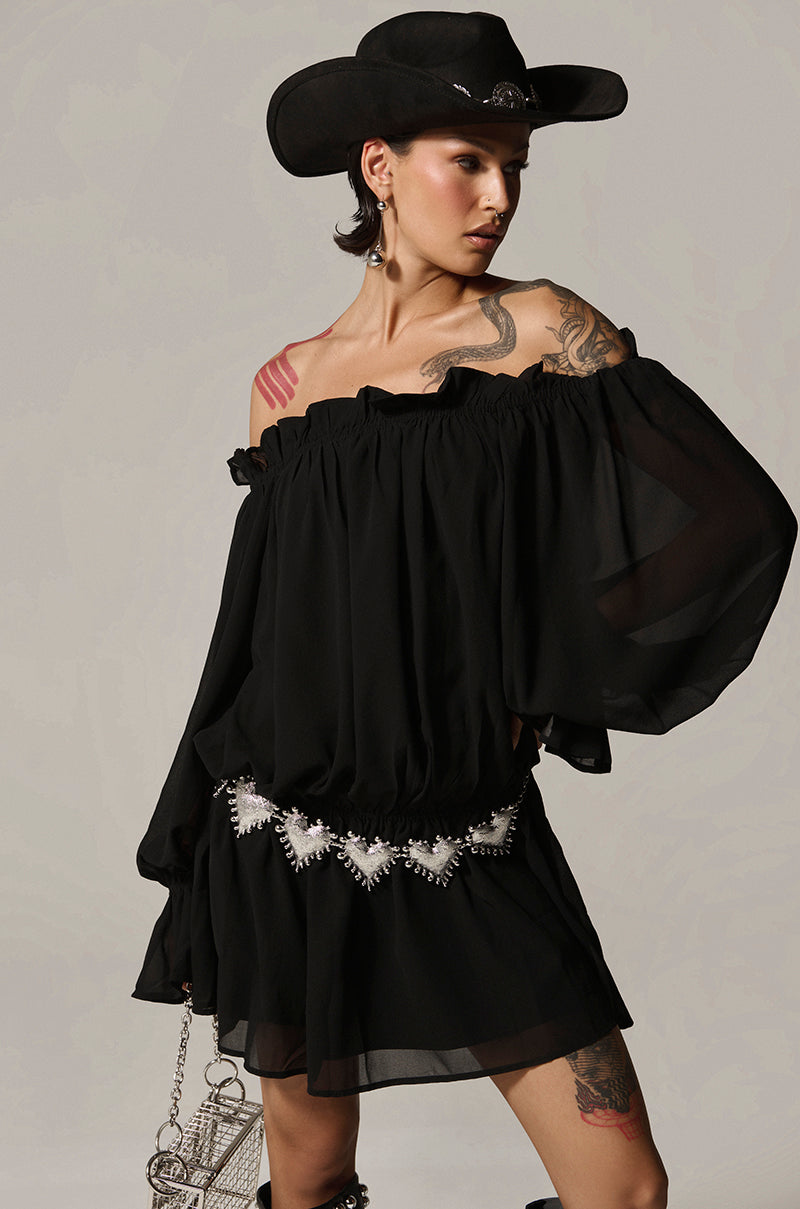 CHLOE MESH OFF THE SHOULDER MINI DRESS