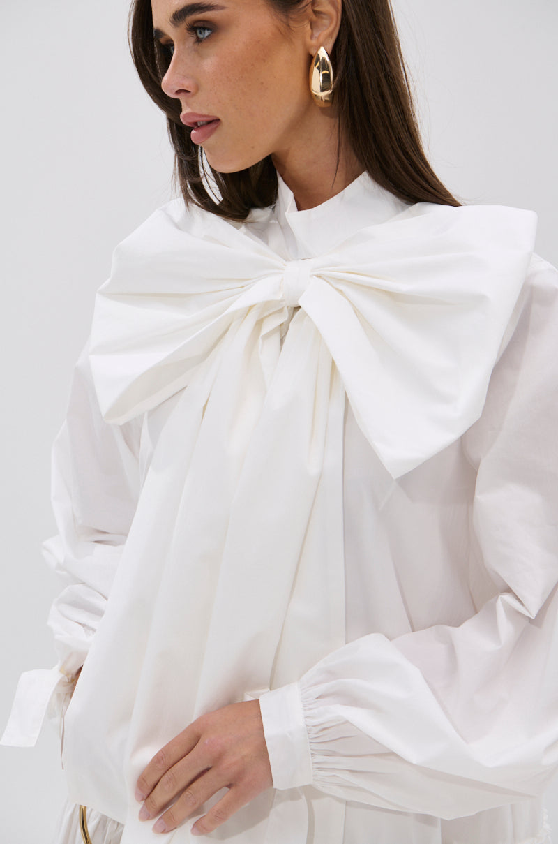 TAKE A BOW POPLIN MINI DRESS