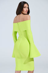 WORK OF ART BANDAGE MIDI DRESS IN LIME