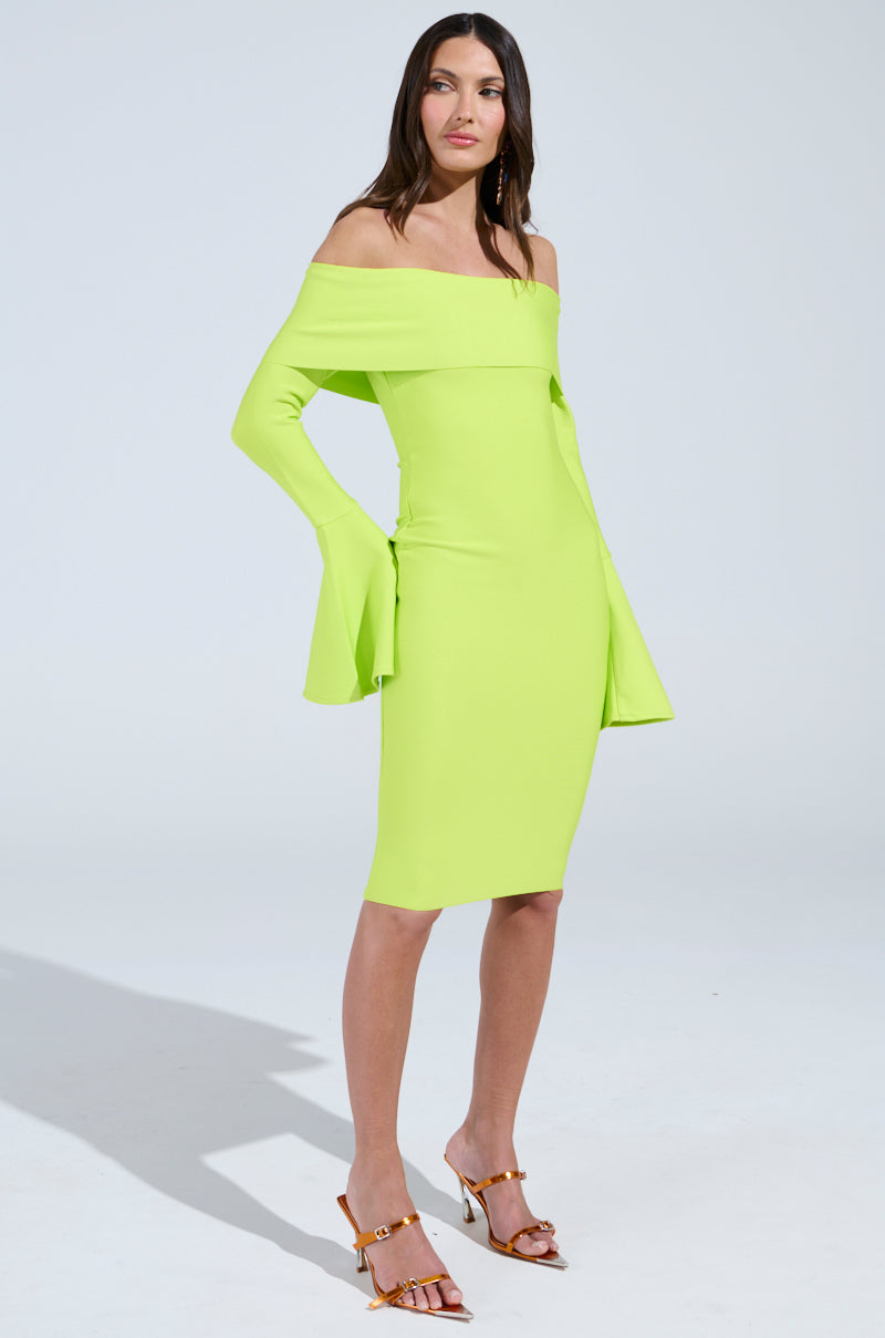 WORK OF ART BANDAGE MIDI DRESS IN LIME