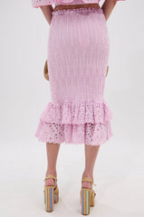 LOLLI EYELET MIDI SKIRT IN PINK