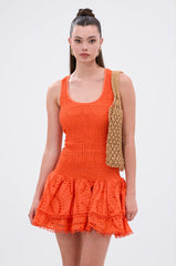 LET'S GO TO THE BEACH RUFFLE MINI DRESS IN ORANGE