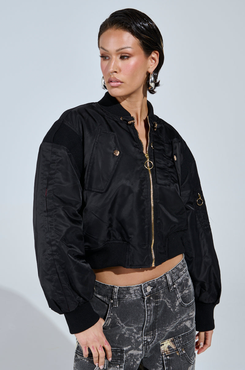 LUCKY ME ASYMMETRICAL BOMBER IN BLACK