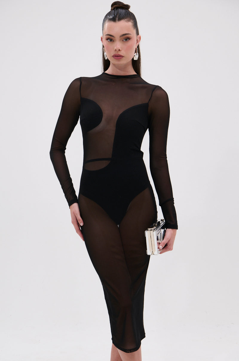 MINDING MY BUSINESS MESH MIDI DRESS