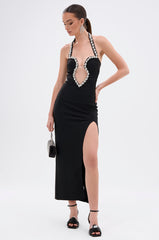 A PHONE CALL AWAY RHINESTONE BANDAGE MIDI DRESS