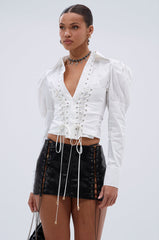 DAKOTA LACEUP BUTTON DOWN BLOUSE