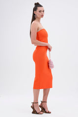 NOT TOO SIMPLE BANDAGE MIDI DRESS IN ORANGE