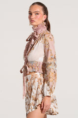 LUCID DREAMS FLORAL TIE NECK BLOUSE
