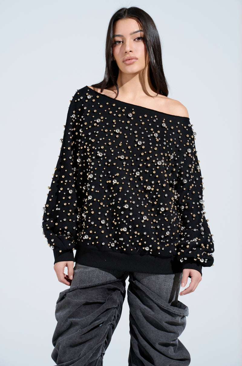 IN THE AIR OFF THE SHOULDER SWEATSHIRT