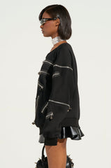 ZIP ME UP OFF THE SHOULDER SWEATSHIRT