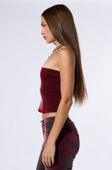 CRYSTAL VELVET DENIM CORSET IN RED