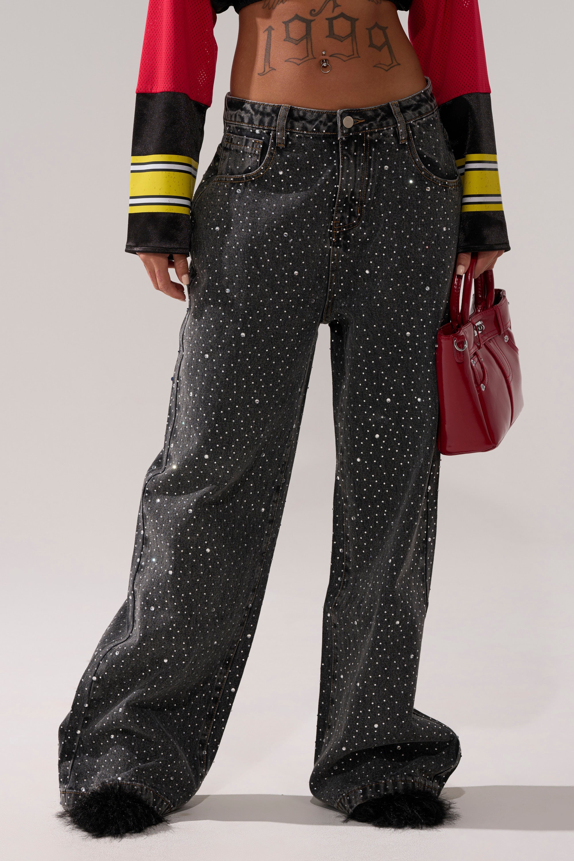 RHINESTONE QUEEN EMBELLISHED DENIM