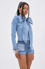 BOW DOWN BISH DENIM LONG SLEEVE TOP
