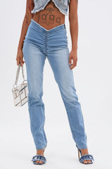 CINCHED UP SKINNY DENIM PANTS