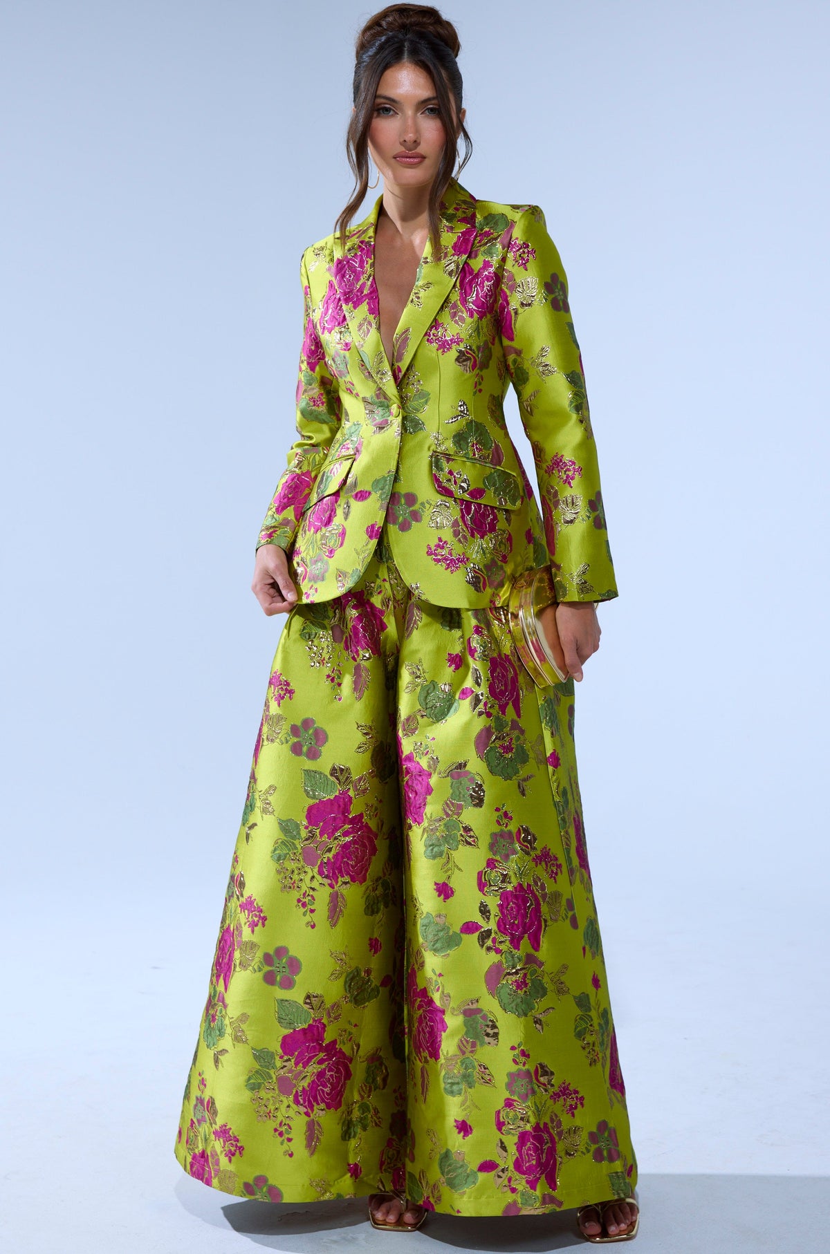 BUY MYSELF FLOWERS BROCADE TROUSER IN LIME