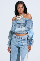 LEILA DENIM PATCHWORK SWEATSHIRT