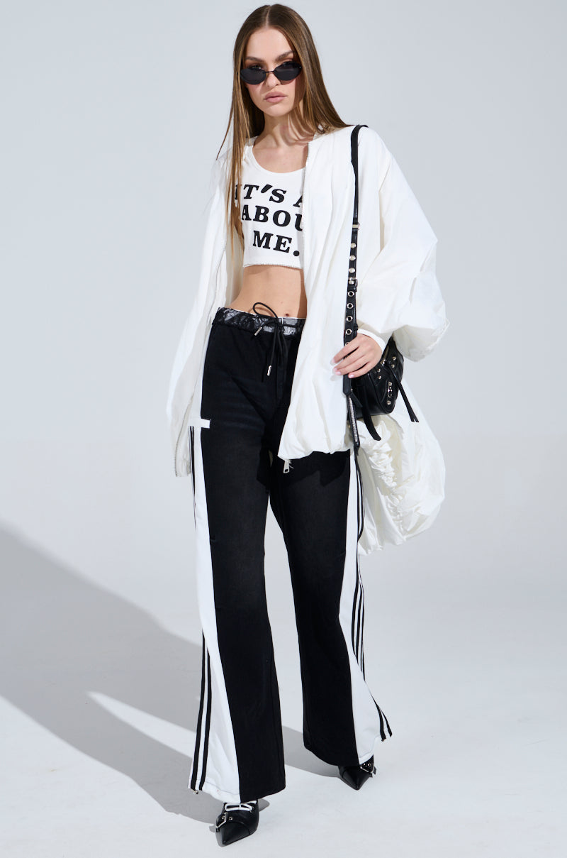 SPORTY AND SWEET BLACK WASH DENIM TRACK PANTS