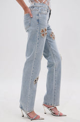 DIVINE FEMININE ENERGY RHINESTONE DETAIL JEANS