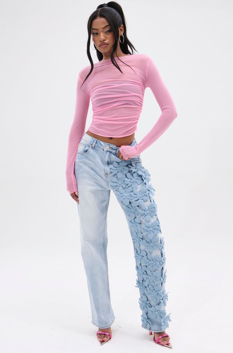 FLORAL FIELDS APPLIQUE DENIM PANTS