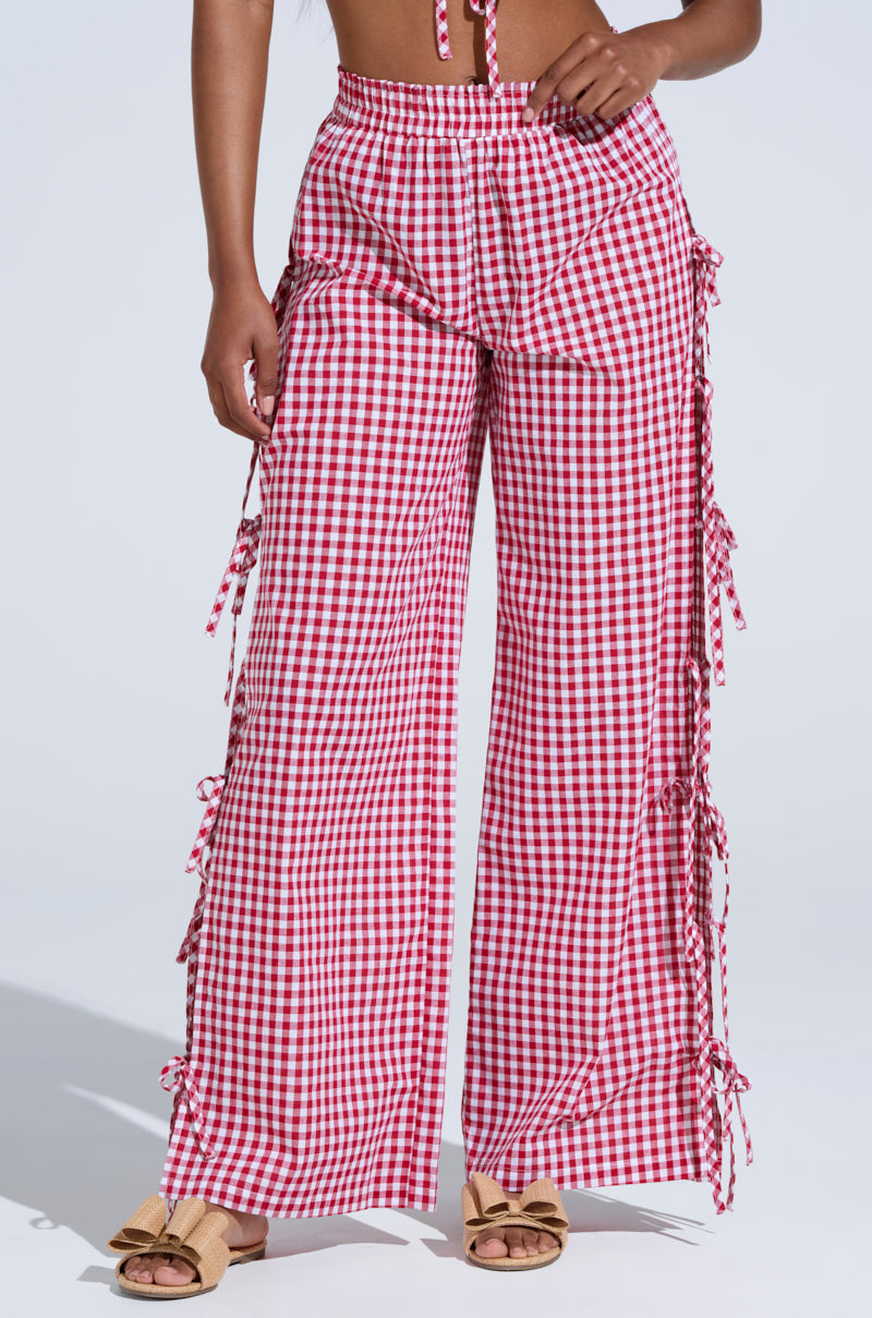 LET ME LIVE GINGHAM SIDE TIE PANT