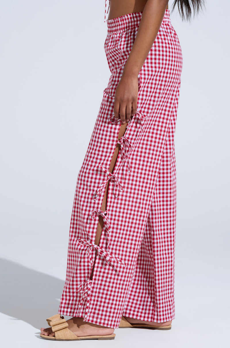 LET ME LIVE GINGHAM SIDE TIE PANT