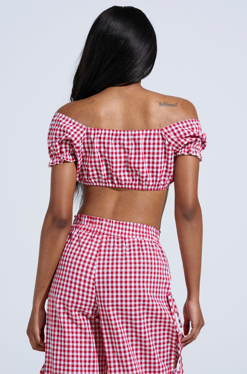 LET ME LIVE GINGHAM CROP TOP
