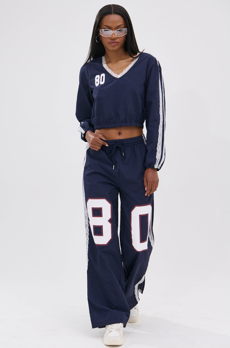 LACE TRIM NYLON TRACK PANT