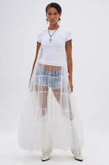 PERFECT FOR LAYERING TULLE MAXI DRESS IN WHITE