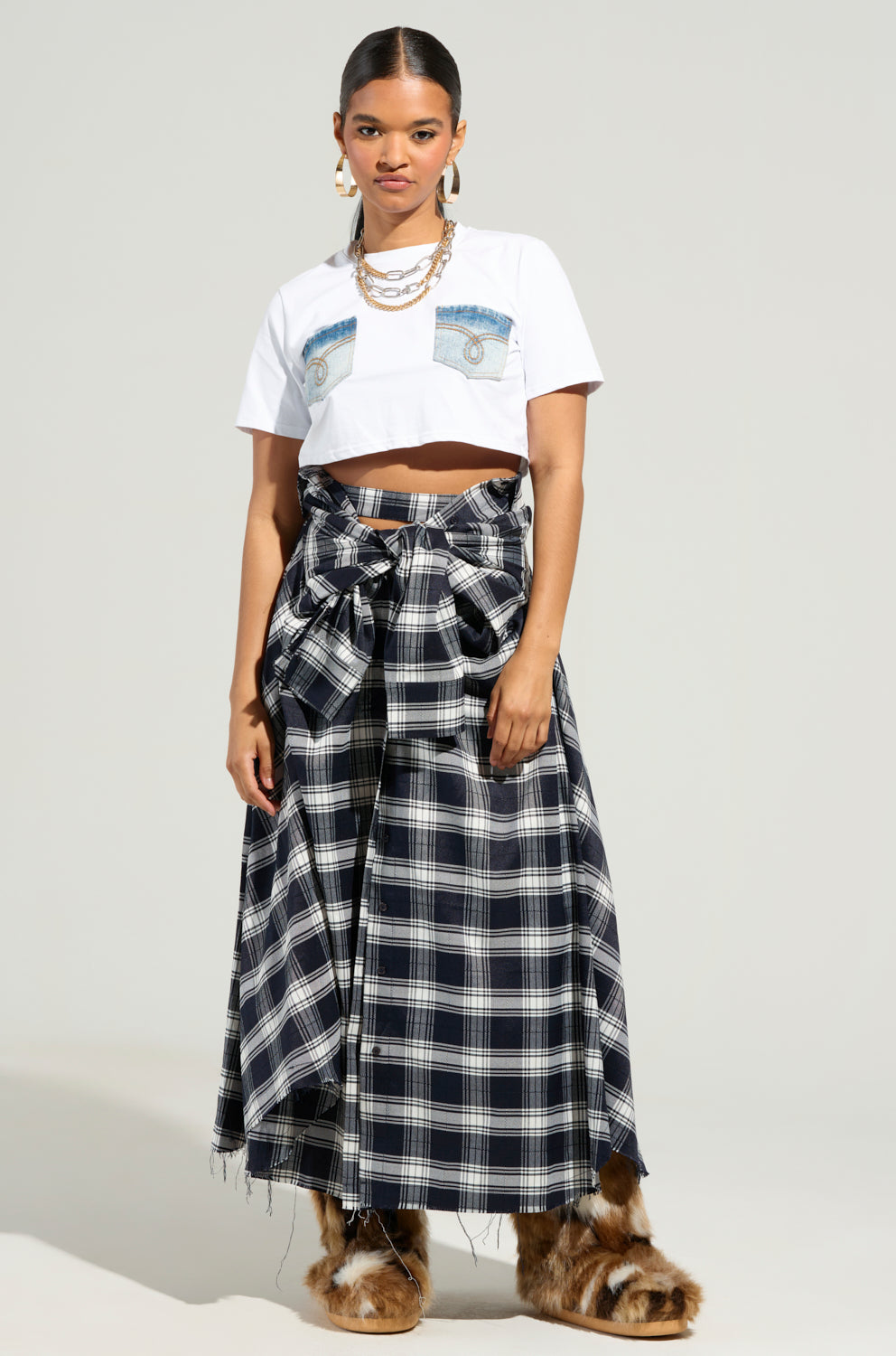 NEED YOU PLAID MAXI SKIRT