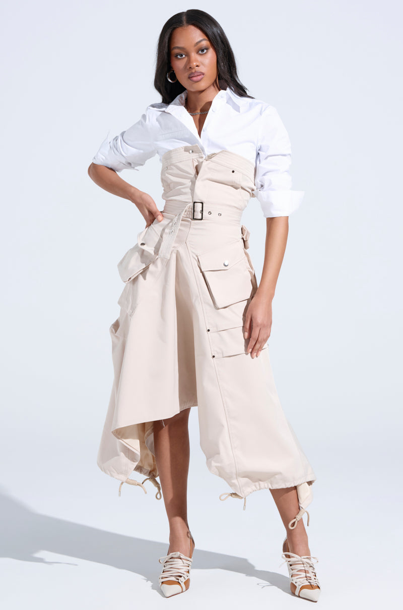 STROLLIN DOWN SOHO CARGO MIDI DRESS