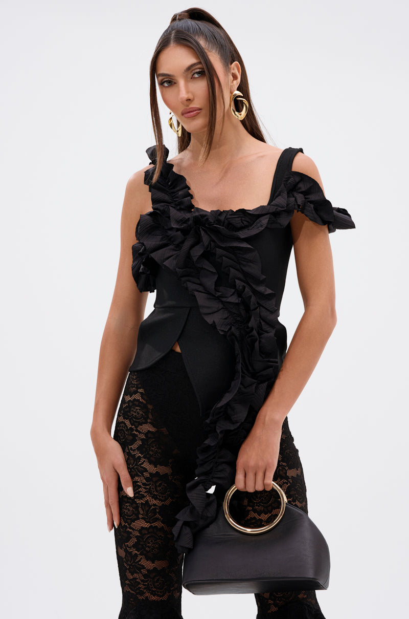 RUFFLES EVERYWHERE BANDAGE BLOUSE