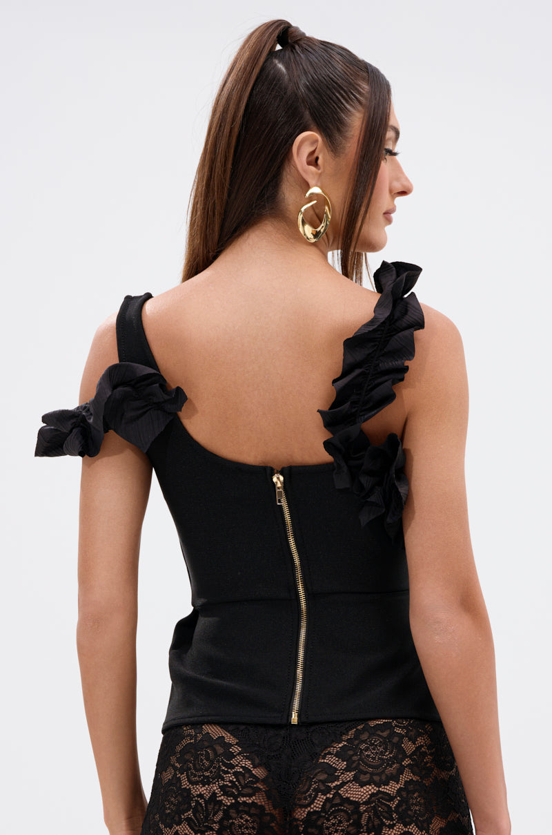 RUFFLES EVERYWHERE BANDAGE BLOUSE