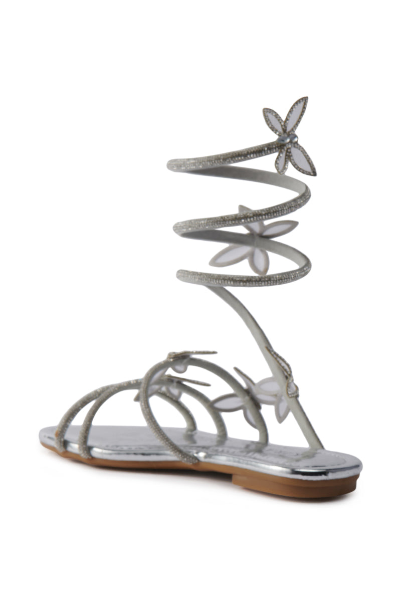 AKIRA ALBUS SILVER COIL RHINESTONE FLAT SANDAL