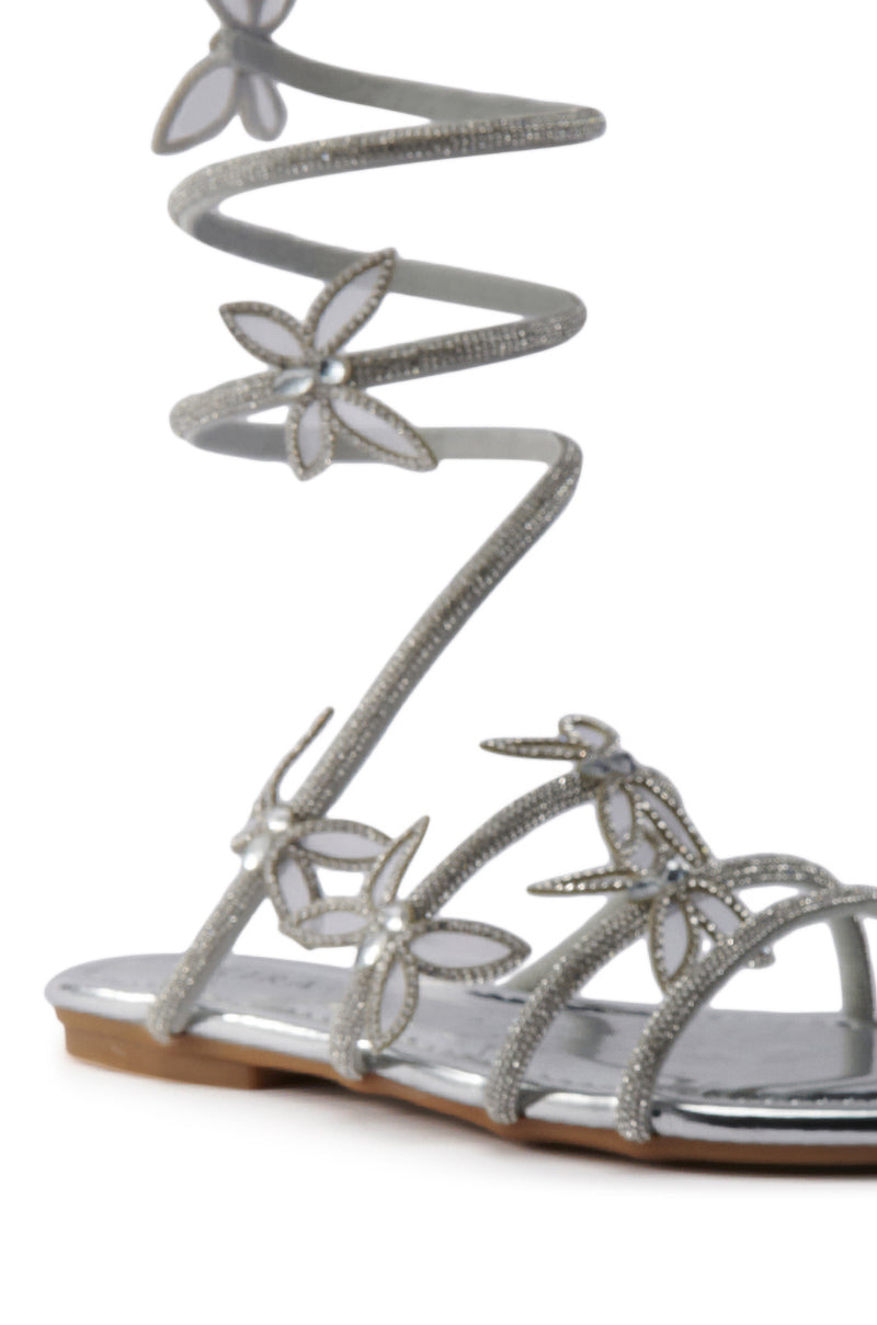 AKIRA ALBUS SILVER COIL RHINESTONE FLAT SANDAL