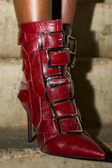 AZALEA WANG ALCETAS RED STILETTO BOOTIE WITH BUCKLES