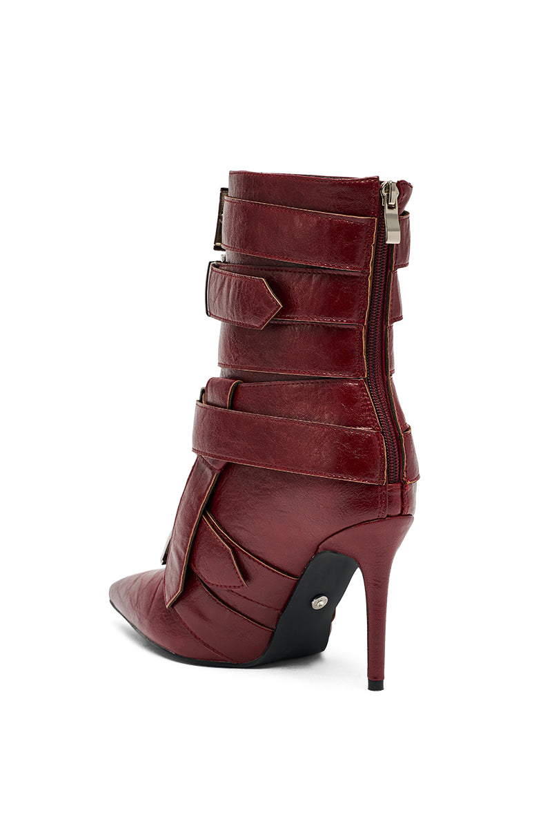 AZALEA WANG ALCETAS RED STILETTO BOOTIE WITH BUCKLES