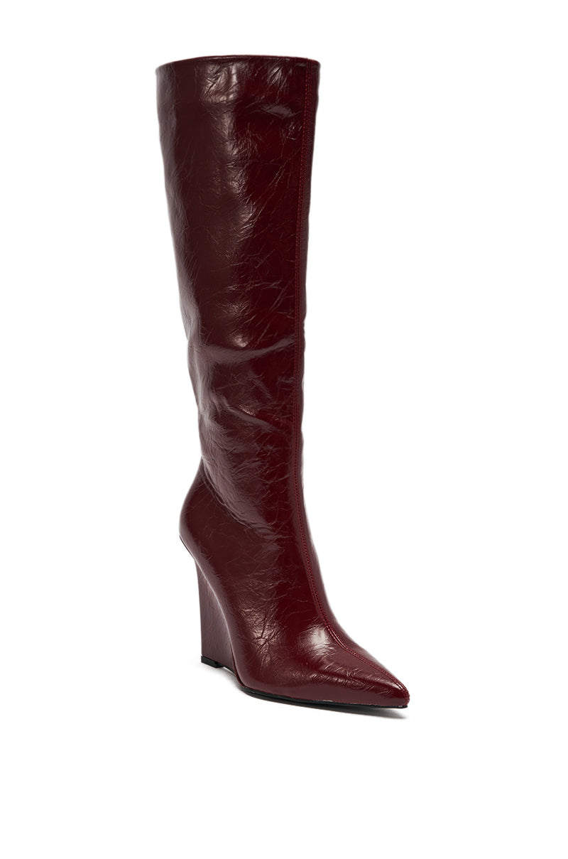 AZALEA WANG AMAADIS BURGUNDY WEDGE KNEE HIGH BOOT