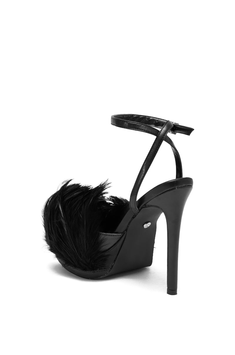 AZALEA WANG ANGELES BLACK FEATHER STILETTO SANDAL