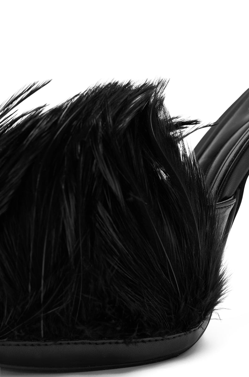 AZALEA WANG ANGELES BLACK FEATHER STILETTO SANDAL