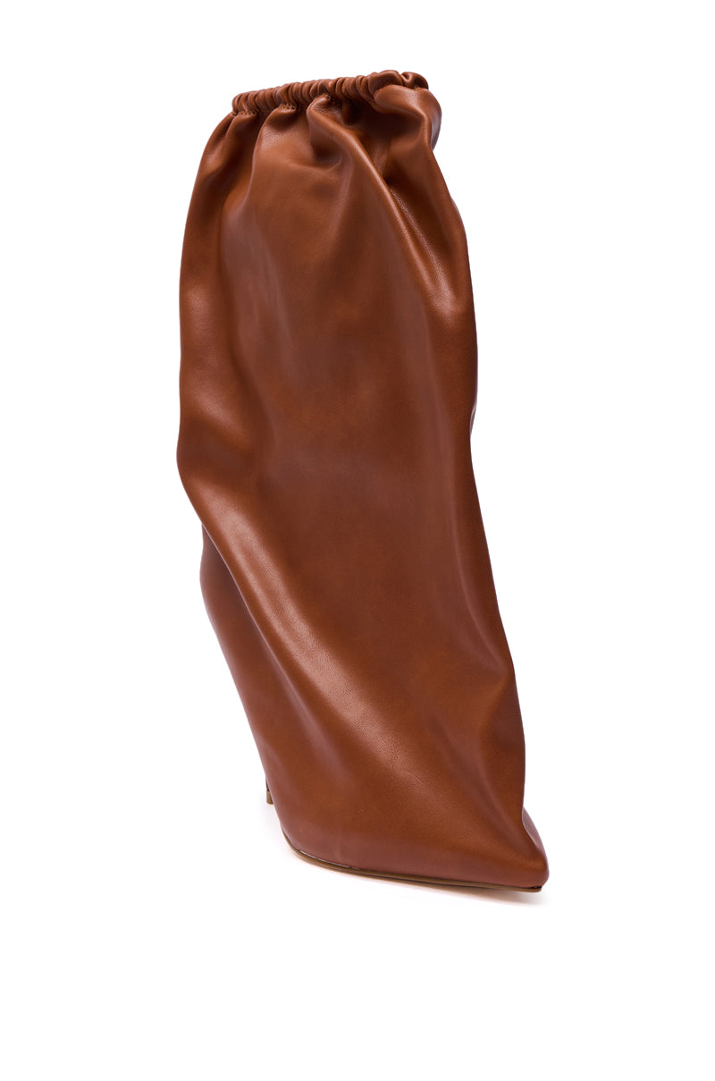 AZALEA WANG ANNEKE TAN RUCHED TOPLINE STILETTO BOOTIE