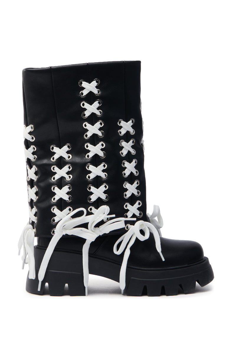 AZALEA WANG ANSELM BLACK LACE TIE BOOTIE