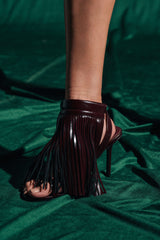 AZALEA WANG ANTIQUE BURGUNDY FRINGE UPPER STILETTO SANDAL